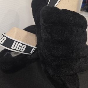 UGG Black Fluffy Slippers